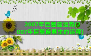 2007年巨蟹座运势(2007年巨蟹座男生的运程)