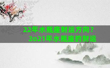 22年水瓶座财运方向？2o21年水瓶座的财运