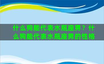 什么狗能代表水瓶座男？什么狗能代表水瓶座男的性格