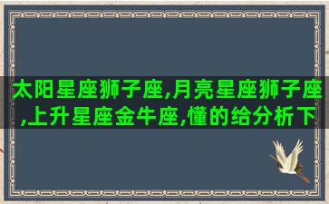 太阳星座狮子座,月亮星座狮子座,上升星座金牛座,懂的给分析下