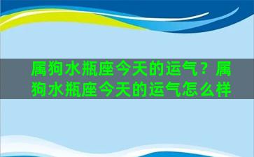 属狗水瓶座今天的运气？属狗水瓶座今天的运气怎么样