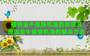 福特金牛座烧机油的表现及原因金牛座烧机油的解决方法