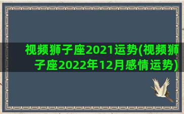 视频狮子座2021运势(视频狮子座2022年12月感情运势)