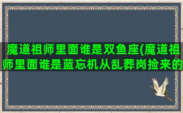 魔道祖师里面谁是双鱼座(魔道祖师里面谁是蓝忘机从乱葬岗捡来的)